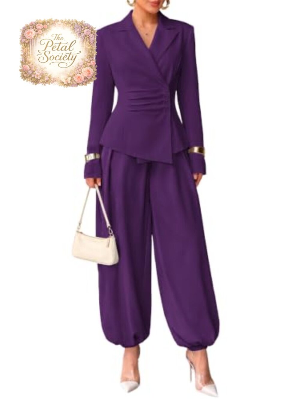 Women's 2 Piece Business Casual Pant Suit Set Blazer Balloon Pants